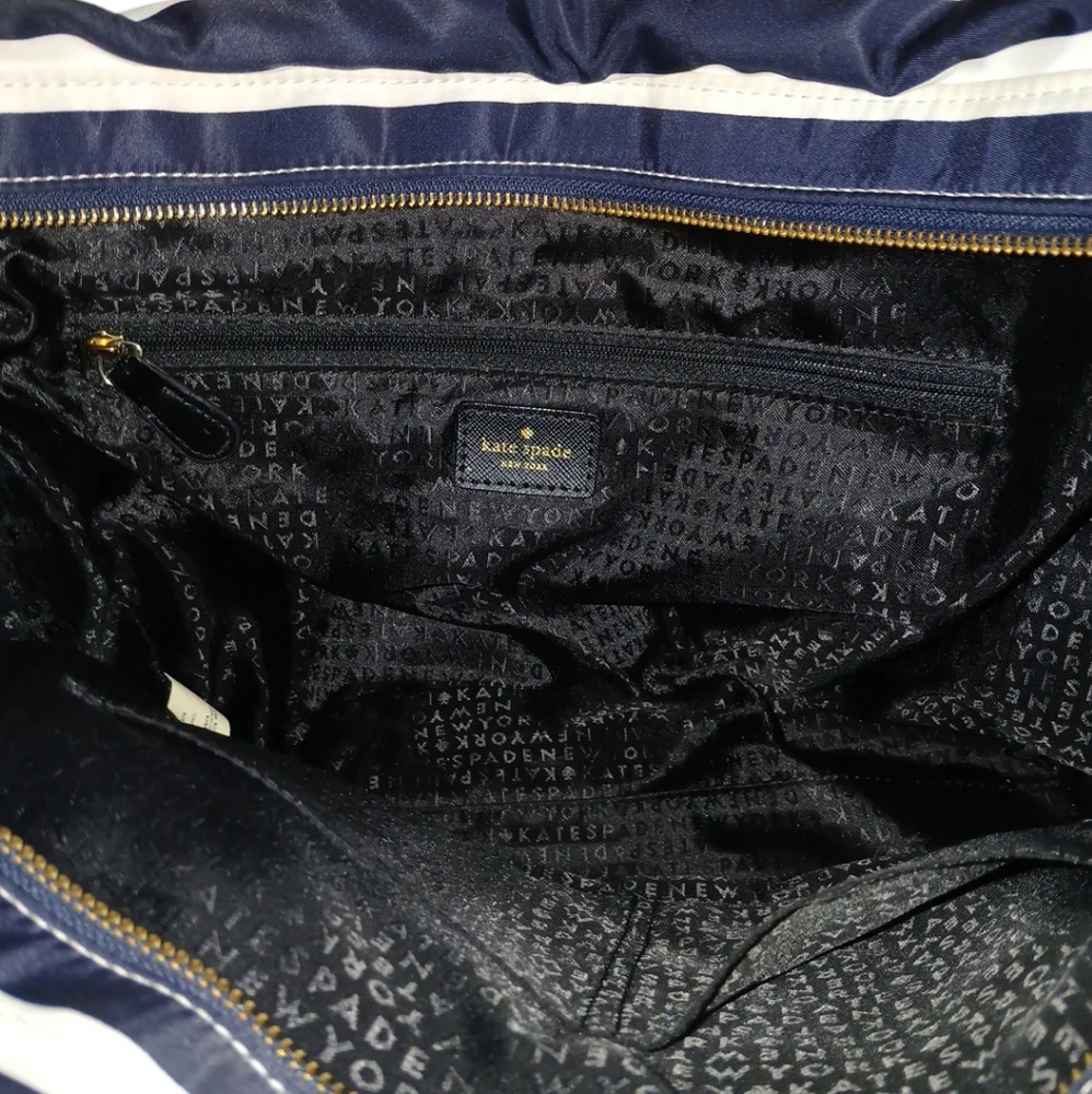 Kate Spade New York Black and White Striped Nylon Tote Shoulder Bag,